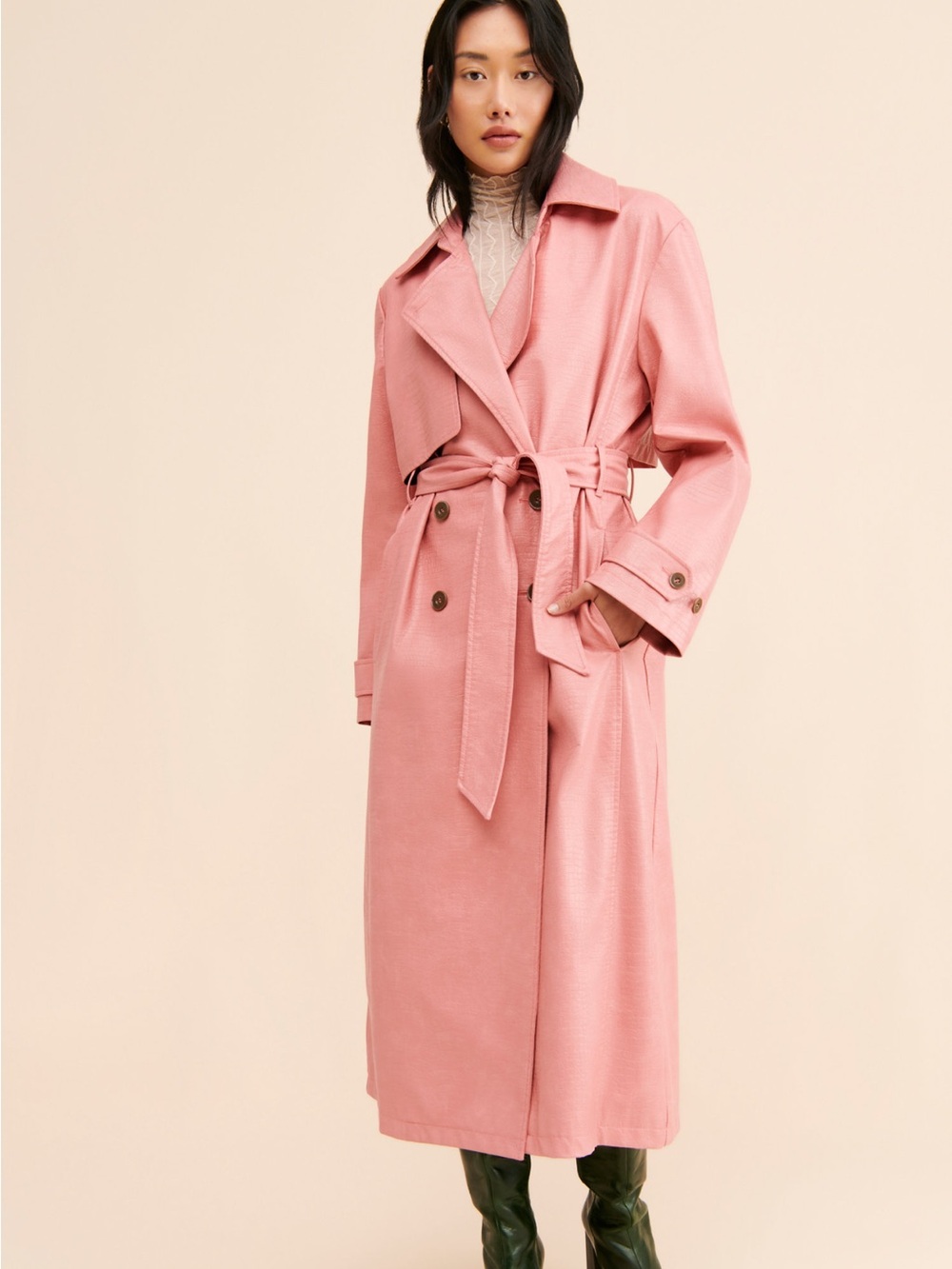 Free People Dusty Pink Long Trench Coat